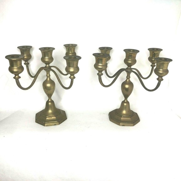 Accents Antique Candelabra Candle Holder Brass 5 Arm Solid West Coast